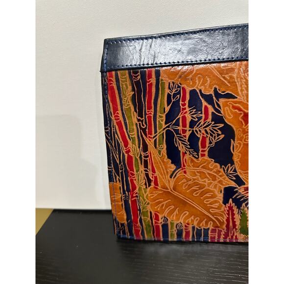 Genuine Leather Leopard Clutch Bag Purse Made in India 14"x8.5"x2.5" - Picture 5 of 16